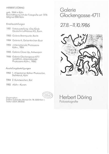 Flyer zur Ausstellung in der Galerie 4711 anlässlich der zweiten Internationalen Photoszene Köln 1986